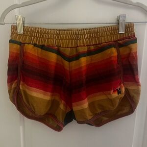 Aviator Nation Tulum Rainbow Striped Jogger Shorts - Light Khaki -Size Medium